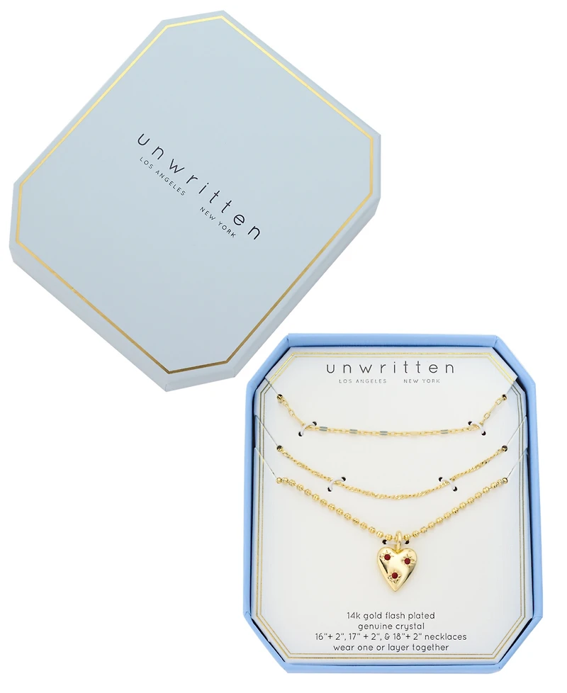 Unwritten Crystal Gold-Tone Plated Ruby Heart Pendant Trio Necklace Set