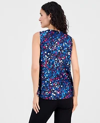 Kasper Women's Printed Pleated Cowlneck Sleeveless Top