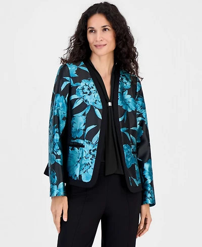 Kasper Women's Collarless Printed Cardigan Jacket