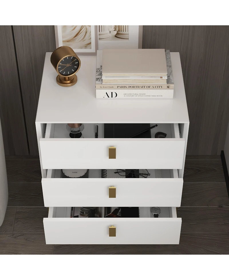 Homsee Modern 3-Drawer Nightstand with Gold Handles -3 Inch Storage Cabinet with Slanted Edge Frame