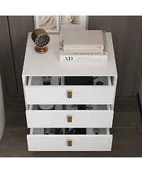 Homsee Modern 3-Drawer Nightstand with Gold Handles -3 Inch Storage Cabinet with Slanted Edge Frame