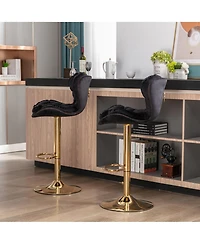 flynama Modern Velvet Adjustable Bar Stools with Chrome Base and Footrest, Set of 2