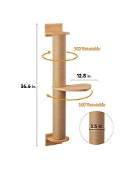Aronkl Wall Mounted Cat Activity Tree Jute Scratcher Pine Hammock Multi Purpose Cat Furniture