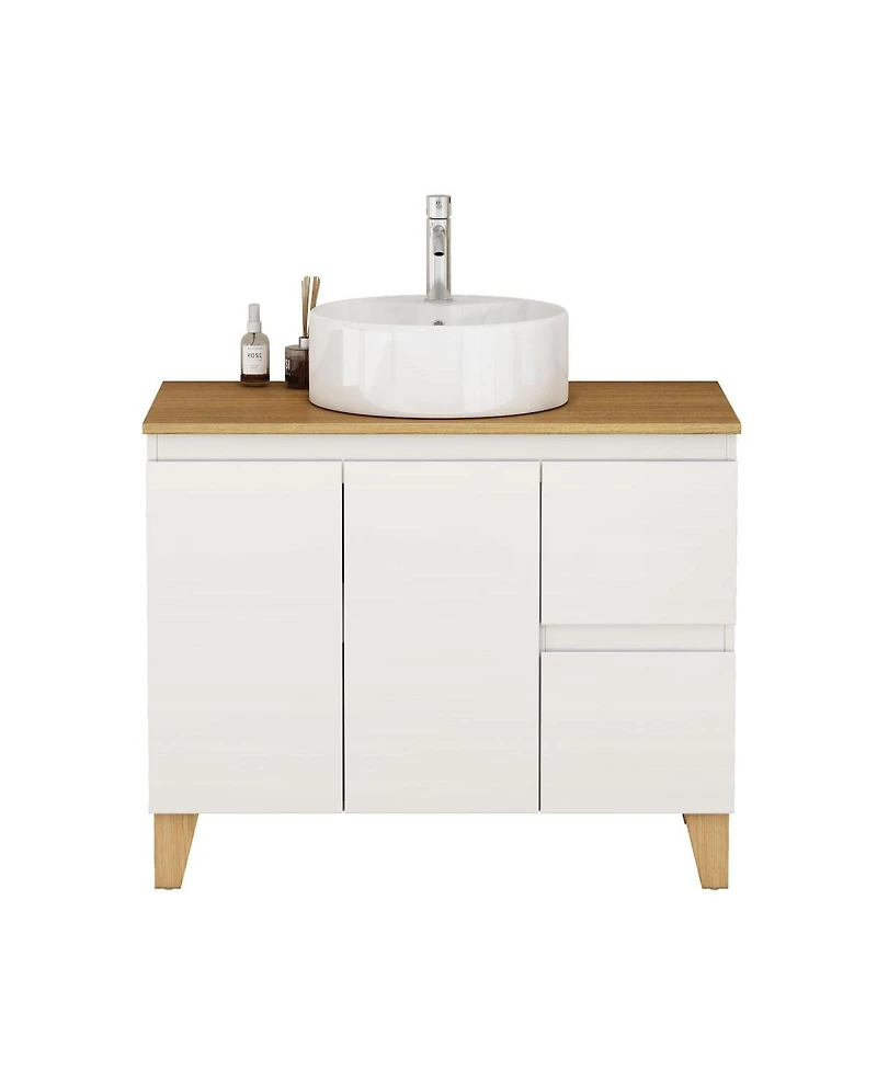 Sillysis Freestanding Bathroom Vanity with Sink, Modern Solid Wood Top, Soft Close Drawers, Round Countertop Basin
