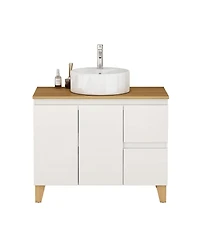 Sillysis Freestanding Bathroom Vanity with Sink, Modern Solid Wood Top, Soft Close Drawers, Round Countertop Basin
