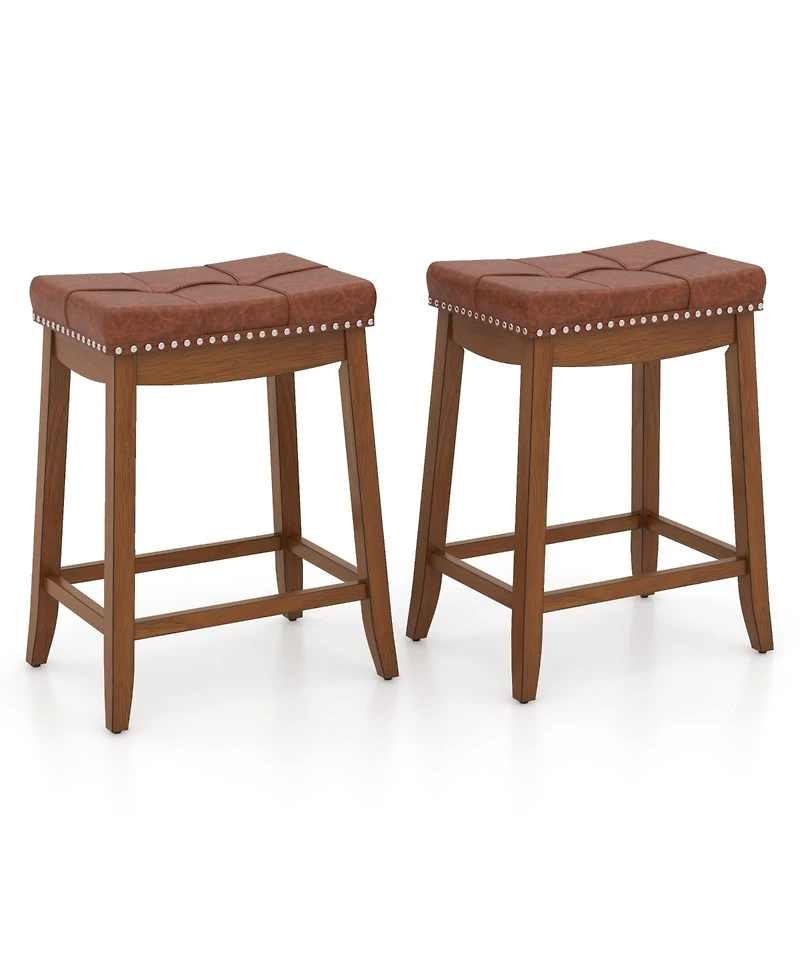 Slickblue Pu Leather Saddle Seat Bar Stools Set of 2 Upholstered Counter Chairs