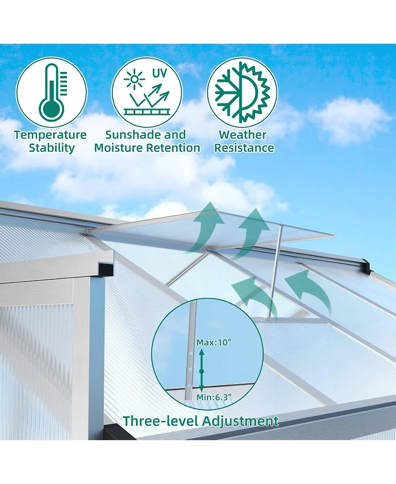 gaomon 6x10 feet Walk-In Greenhouse, Polycarbonate Panels, Adjustable Roof Vent & Sliding Door, Aluminum Frame, Garden & Patio