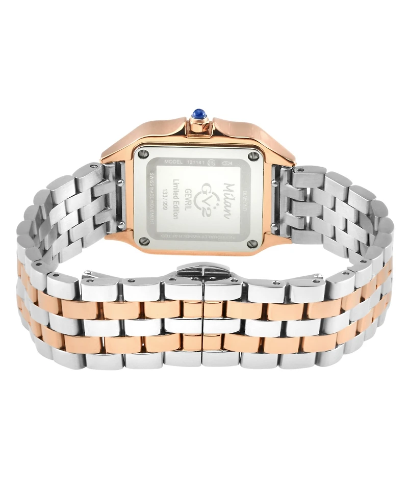 GV2 by Gevril Women's Milan Swiss Quartz Diamond Two toned Ss Iprg Stainless Steel Bracelet Watch