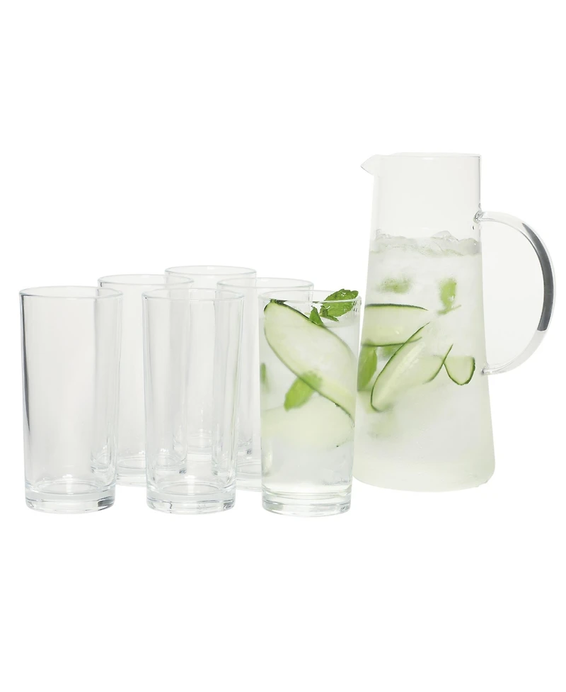 Gibson Home Boozy Brunch 7 Piece Glass Pitcher and Tumbler Set - 1.5L Pitcher with Six 13-14oz Tumblers, Everyday Beverage Set