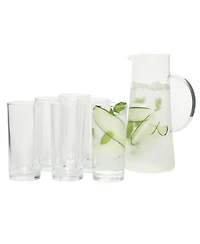 Gibson Home Boozy Brunch 7 Piece Glass Pitcher and Tumbler Set - 1.5L Pitcher with Six 13-14oz Tumblers, Everyday Beverage Set