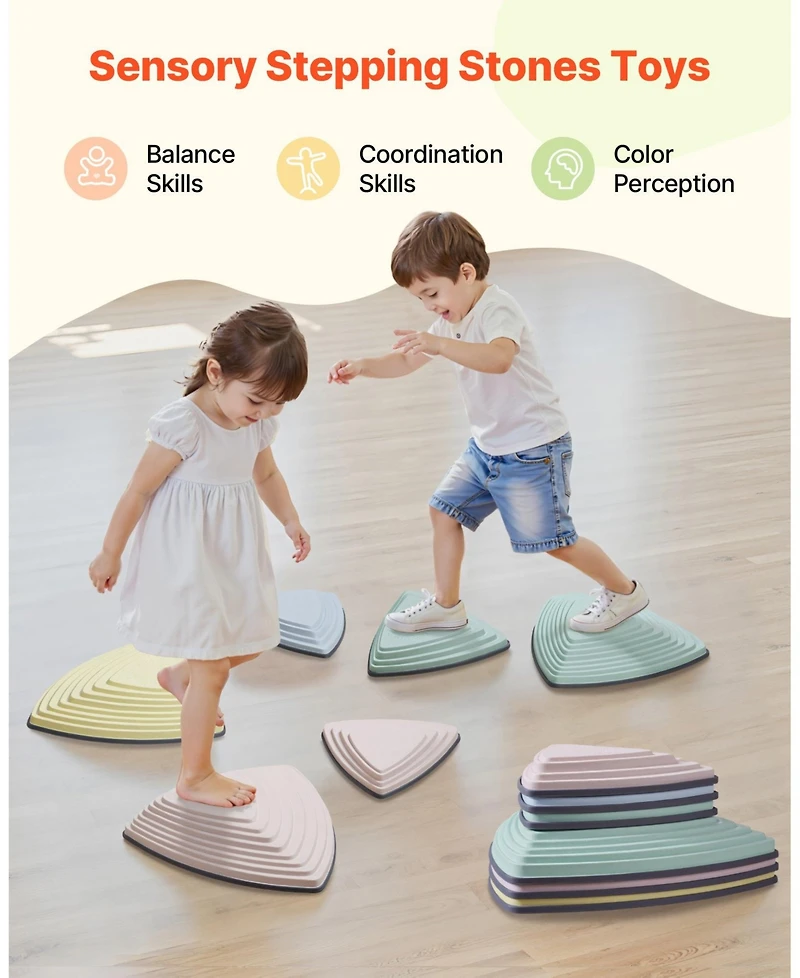 Mecale Balance Stepping Stones for Kids, 6 Pieces Non-Slip Sensory Stones, 220 lbs Max