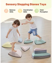 Mecale Balance Stepping Stones for Kids, 6 Pieces Non-Slip Sensory Stones, 220 lbs Max