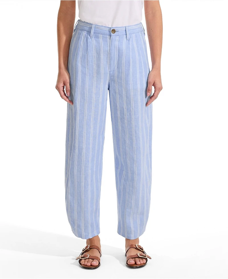 Lands' End Petite Linen High Rise Pleated Barrel Leg Ankle Pants