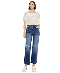 KanCan Essential Women's Mollie High Rise Criss Cross Straight Jeans