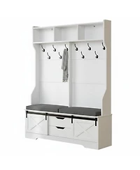 Yigii Hall Tree Bench Shoe Storage Coat Rack Farmhouse Barn Door 4in1 Cushioned Stool Hooks