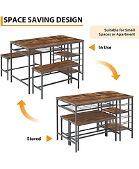 gaomon 3-Piece Dining Set for 4, Table with 2 Benches, Wine Rack & Storage