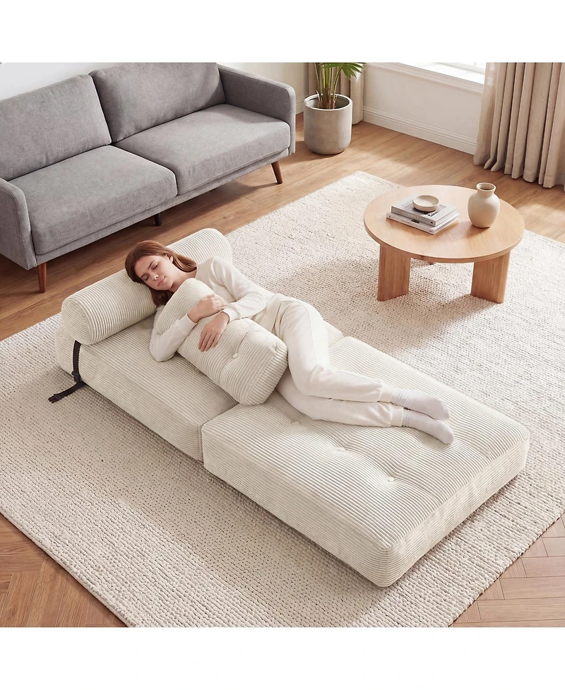 Costway Folding Sofa Bed, Convertible Sleeper Chair with Pillow Back Support Corduroy Cover