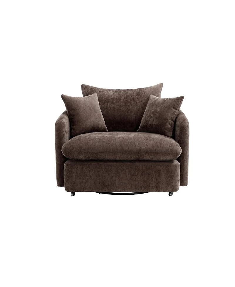 Streamdale Furniture 360degree(s) Swivel Oversized Armchair with 3 Pillows, Modern Brown Sofa Chair