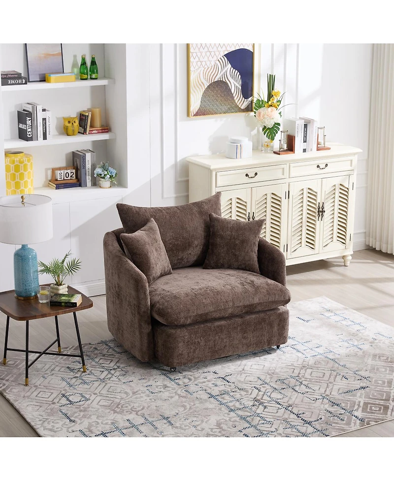 Streamdale Furniture 360degree(s) Swivel Oversized Armchair with 3 Pillows, Modern Brown Sofa Chair