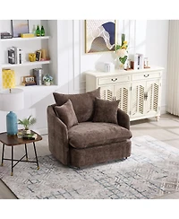 Streamdale Furniture 360degree(s) Swivel Oversized Armchair with 3 Pillows, Modern Brown Sofa Chair