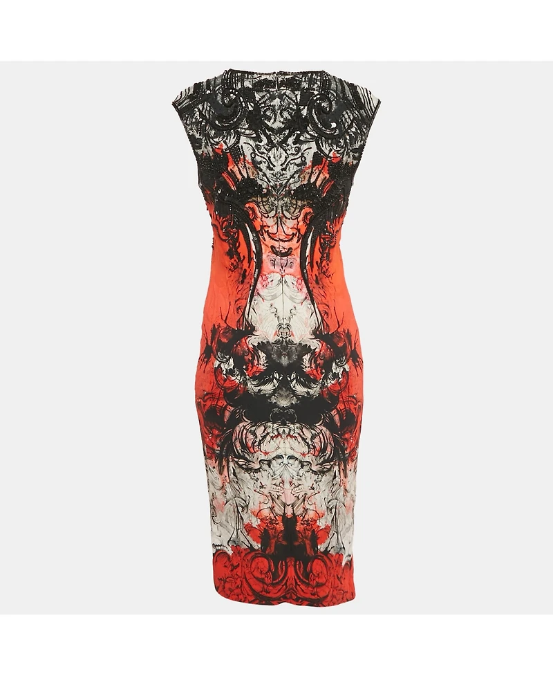 Pre-Owned Roberto Cavalli Women's Print Crepe Beaded Sleeveless Dress