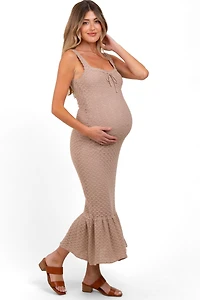 Pinkblush Women's Crochet Knit Front Tie Maternity Midi Dress