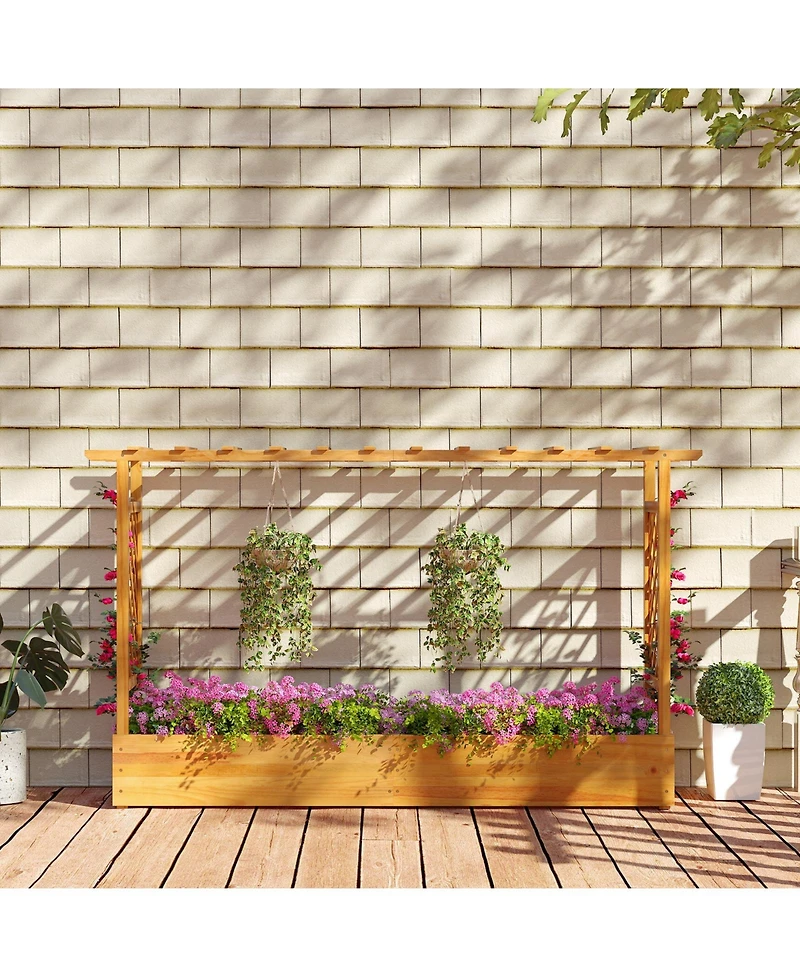 Sugift 45 Inch Wooden Raised Garden Bed with Lattice Trellis for Outdoor