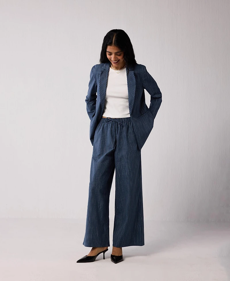 Reistor Women's Wide-leg Drawstring Pants with Stripes