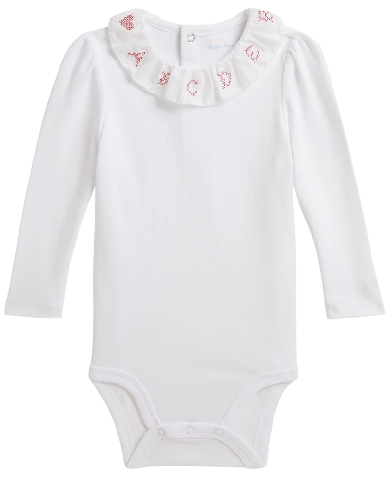 Polo Ralph Lauren Baby Girls' Ruffle-Collar Cotton Interlock Bodysuit