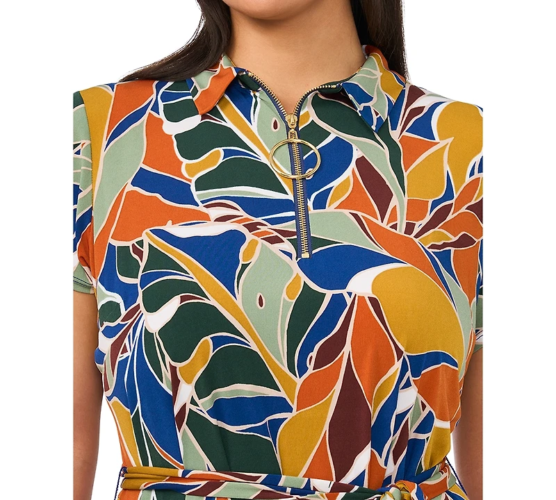 Msk Plus Belted Collared Short-Sleeve Midi Dress