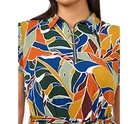 Msk Plus Belted Collared Short-Sleeve Midi Dress