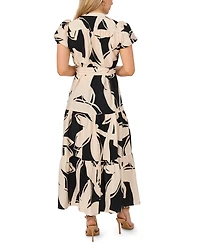 Msk Petite Split Neck Belted Tiered Maxi Dress