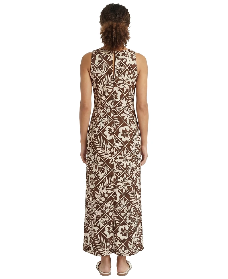 London Times Petite Printed Jewel Neck Midi Dress