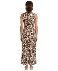 London Times Petite Printed Jewel Neck Midi Dress