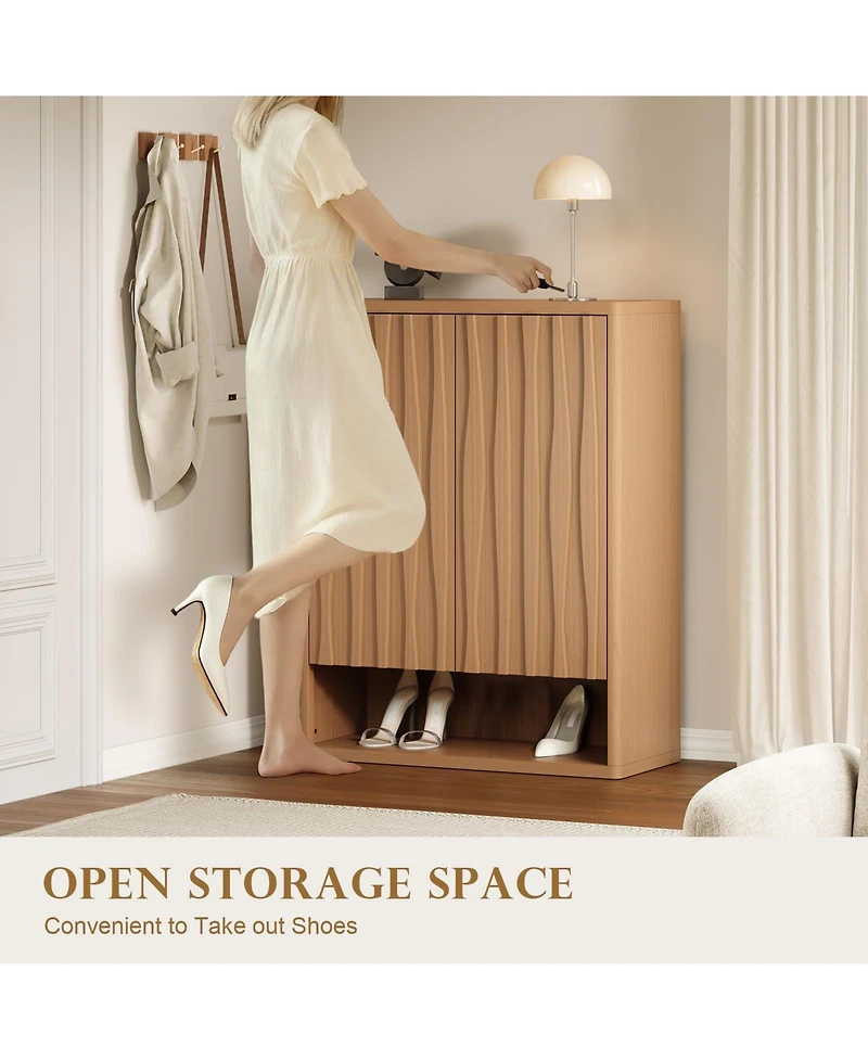 Yigii Shoe Cabinet Entryway Storage Flip Drawers Modern Diamond Panel Adjustable Shelves Sturdy Anti Tip