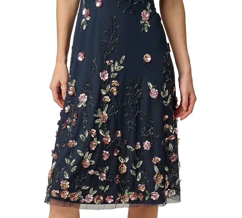 Adrianna Papell Women's Beaded Mesh Midi Dress