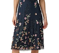 Adrianna Papell Women's Beaded Mesh Midi Dress