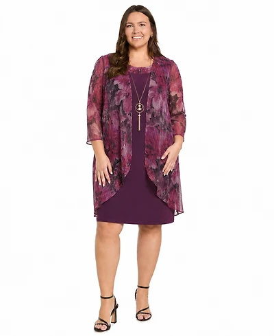 R & M Richards Plus Waterfall Scoop Neck Dress Jacket, 2-Piece Set