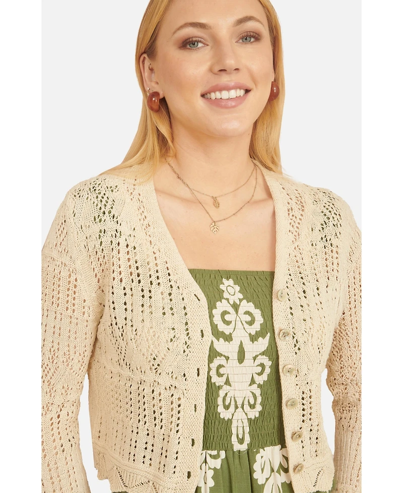 Yumi Women's Crochet Knitted Cropped Cardigan