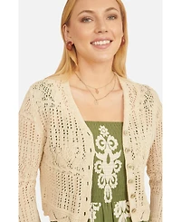 Yumi Women's Crochet Knitted Cropped Cardigan