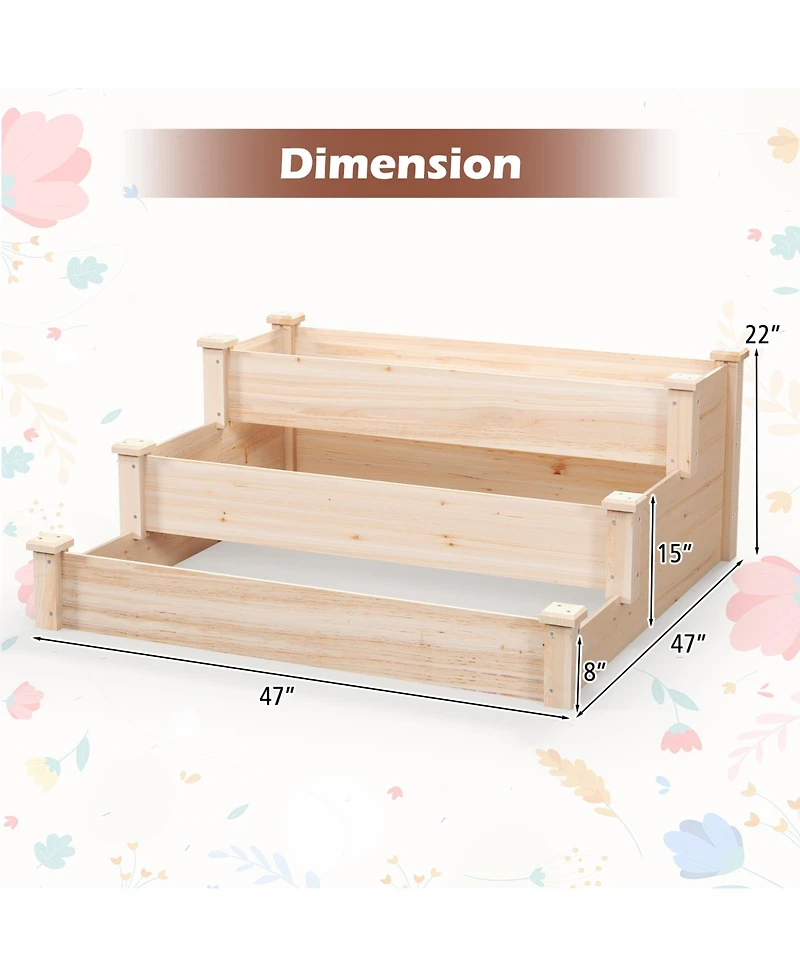 Sugift 3-Tier Wooden Raised Garden Bed for Backyard Patio Gardening
