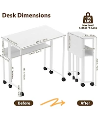 gaomon 24.8 Inch Folding Rolling Desk with Storage Shelf, Space-Saving Portable Computer Table for Small Spaces