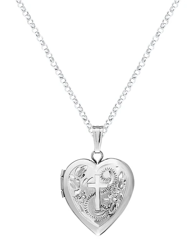 Macy's Heart Locket Cross Pendant Necklace in Sterling Silver