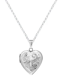 Macy's Heart Locket Cross Pendant Necklace in Sterling Silver