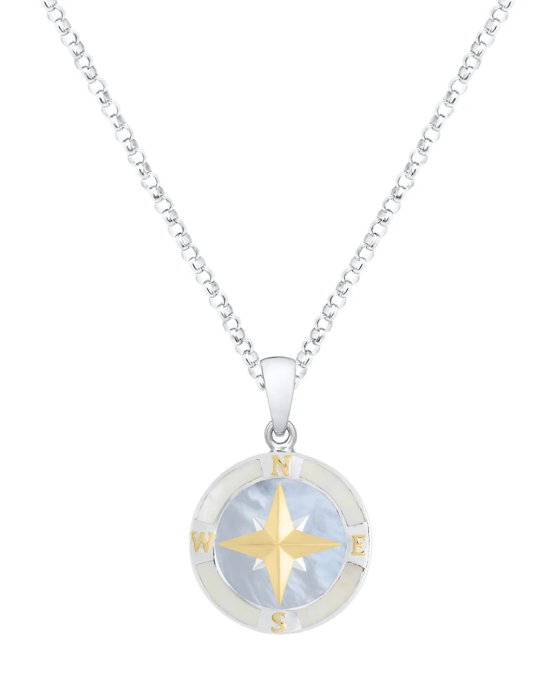 Macy's Blue Pearl Compass Pendant Necklace in Sterling Silver
