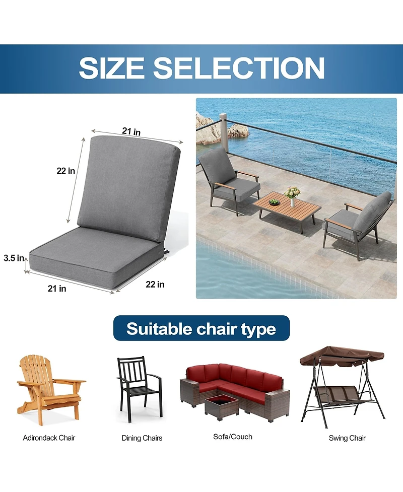 Pellebant 22 x 21 x 3.5 inches Patio Premium Fabric Outdoor Seat Cushions Set (Seat and Back)