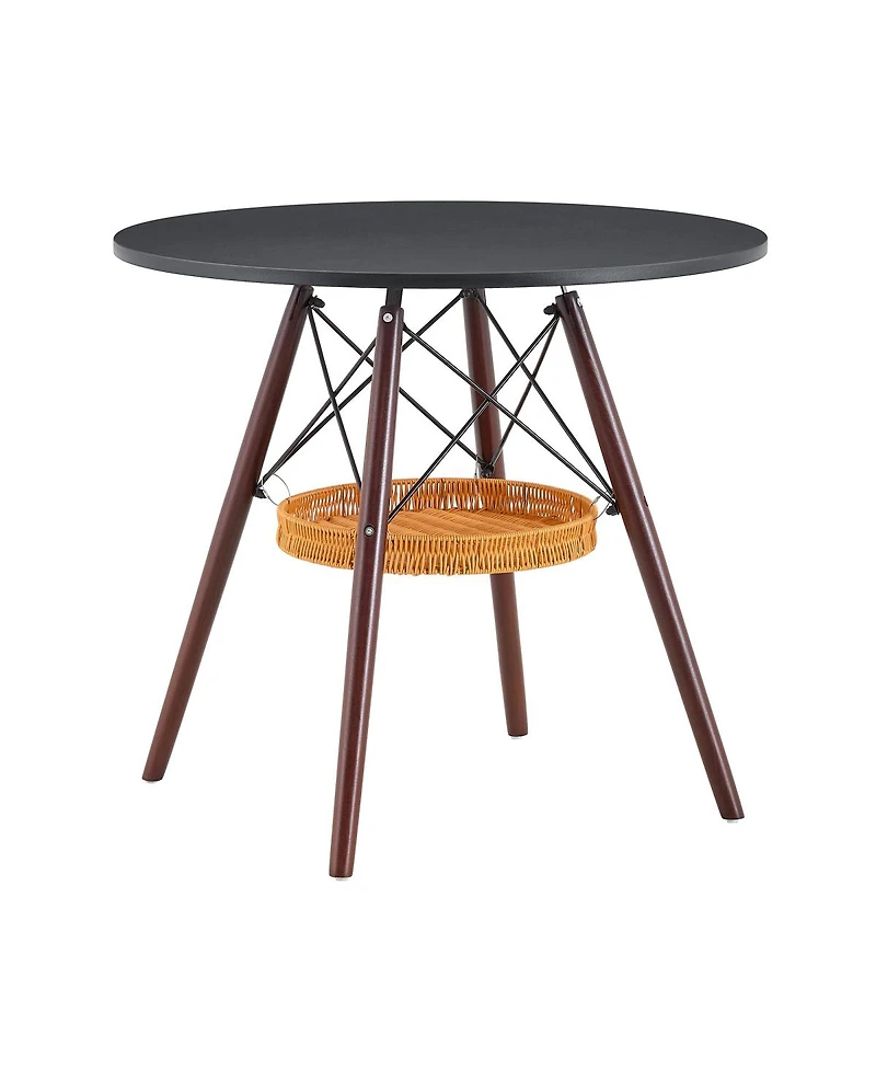 Streamdale Furniture Circular Dining Table with Walnut Legs and Woven Storage Basket