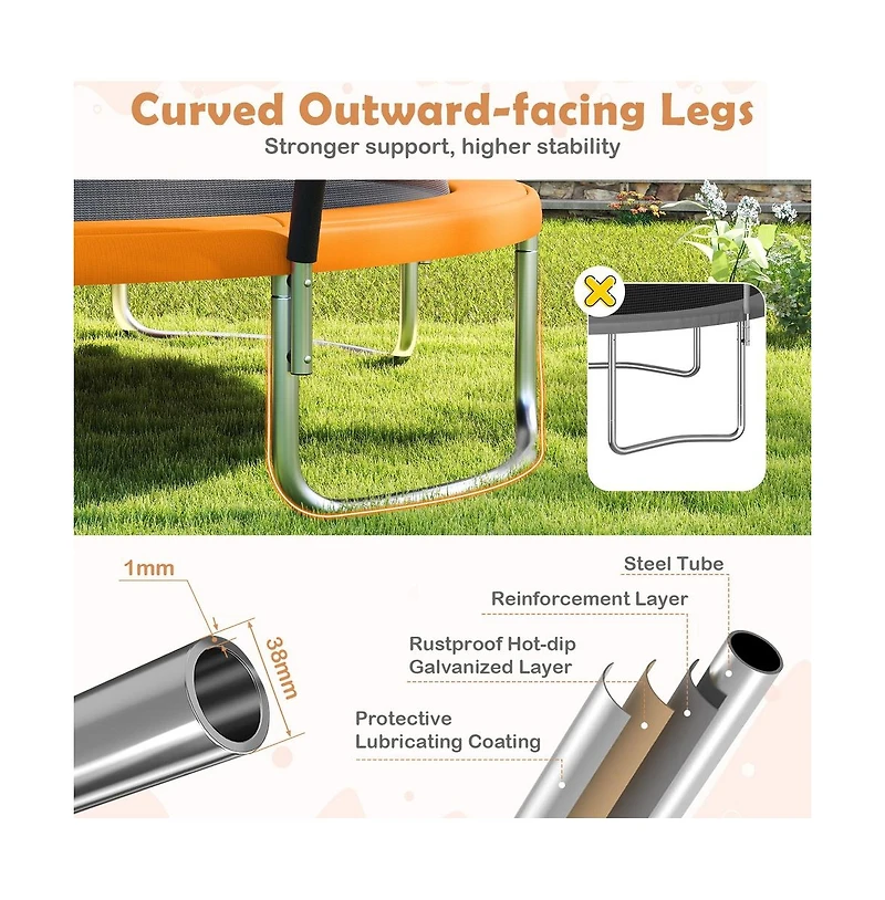 Ruie Outdoor Recreational Trampoline with Safety Enclosure Net Ladder