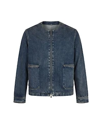 Modenaire Men's Denim Zip-Front Collarless Jacket