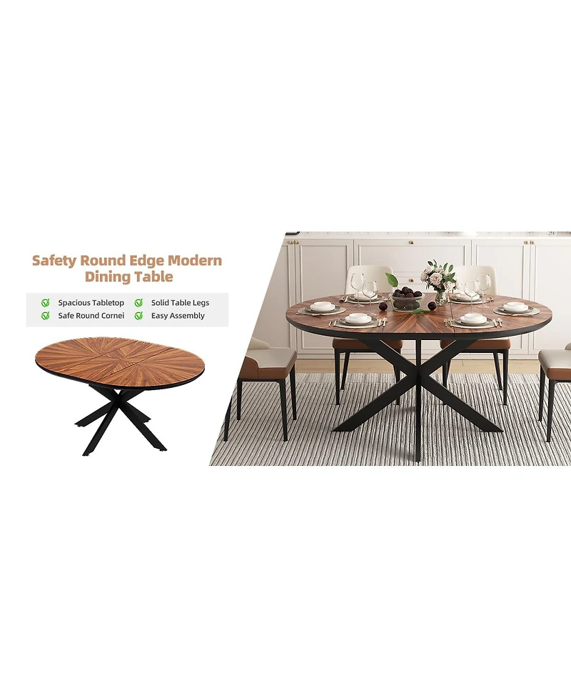 Streamdale Furniture Extendable Round Dining Table, Solid Wood and Metal